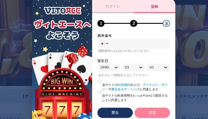 ヴィトエースカジノの登録手順5